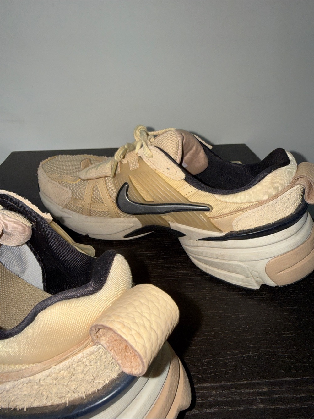 Nike Tan Mesh & Suede Sneakers with Silver Swoosh - Picture 4 of 6